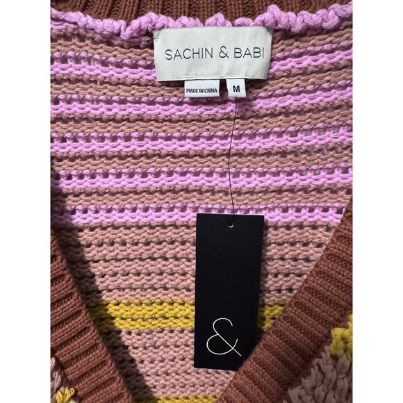 NWT Sachin Babi Stripe Crochet Knit “Penny” Crop Cardigan Sweater Size M - Picture 8 of 12